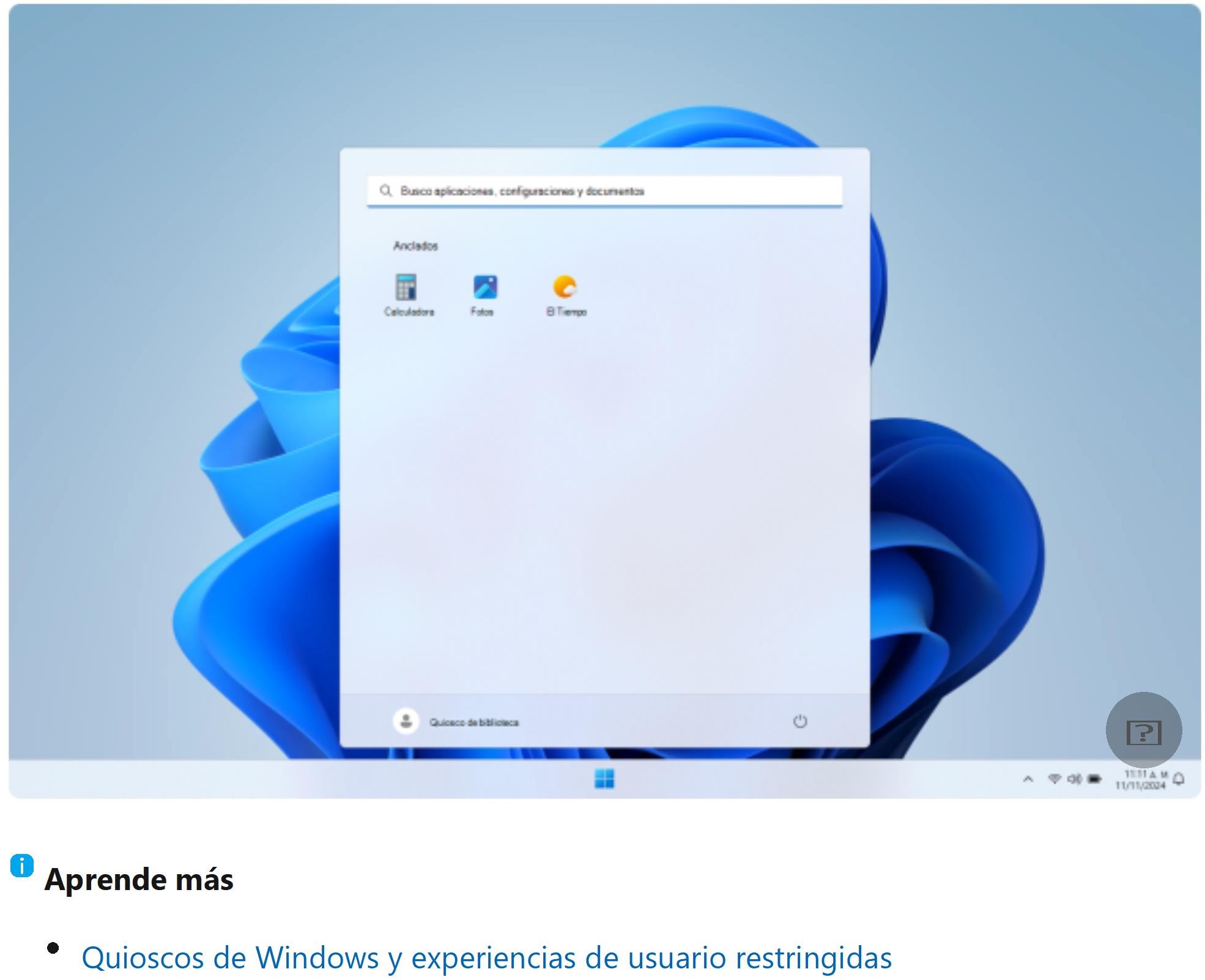 Captura de pantalla de un quiosco de Windows.